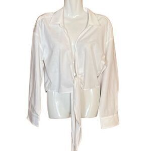 Chaser womens top Size Small long sleeve waist tie collared white coastal beach